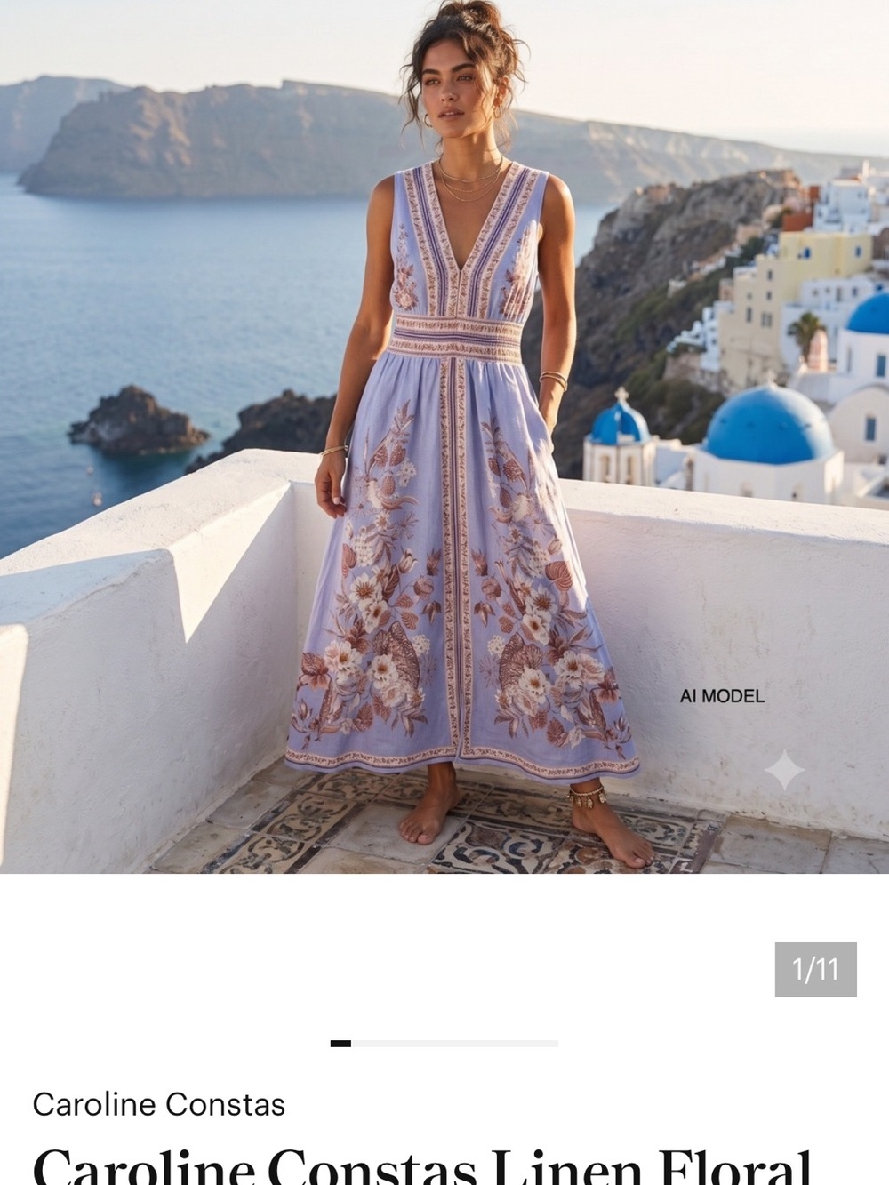 Caroline Constas lavender purple beige linen summer maxi dress size L